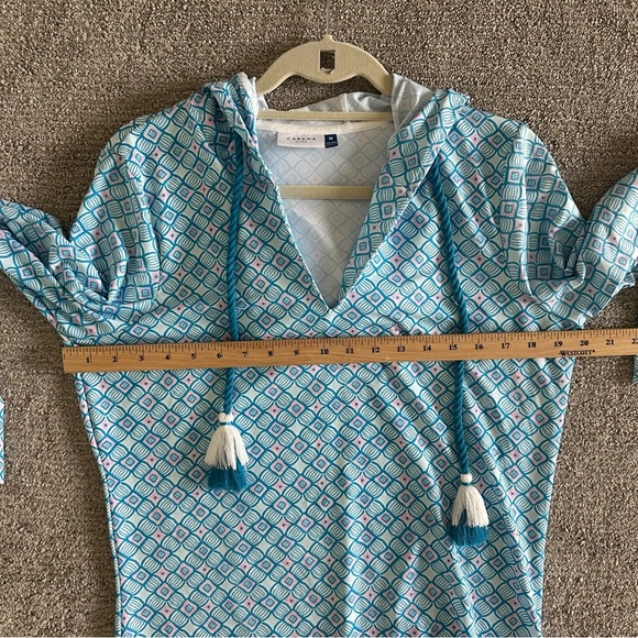 CABANA LIFE Preppy Blue/Pink Geo Drawstring Hooded Coverup Dress UPF 50 Size M - Picture 6 of 8
